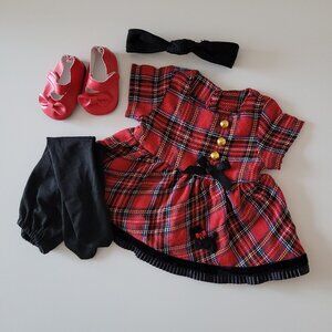 New Red Stewart Tartan Dress & Accessories For  Your 18 Inch Doll